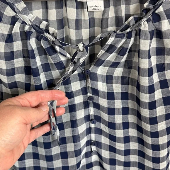 Liz Claiborne Navy White Gingham Sleeveless Top w Tank Size L - Picture 2 of 5